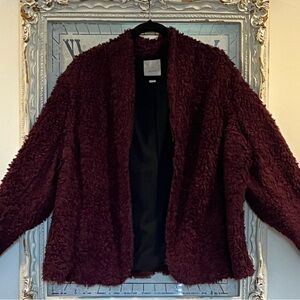 Women's Burgundy Faux Sherpa Fur Jacket